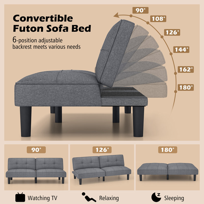 Ebern Designs Convertible Folding Futon Sofa Bed With 6-position Adjustable Backrest Cushion