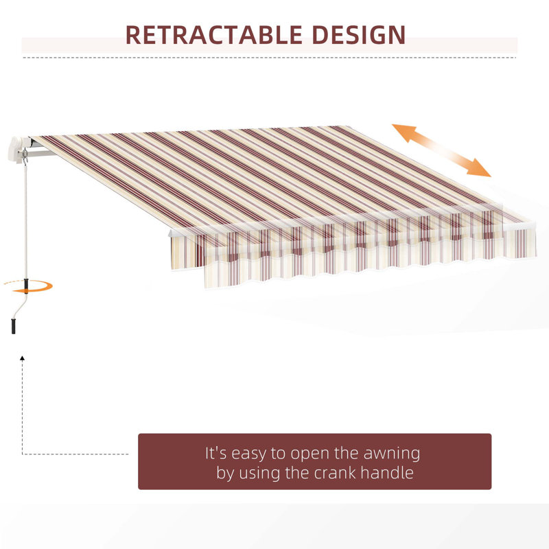 Outsunny Retractable Awning, Patio Awning Sunshade Shelter With Manual Crank Handle, 280Gsm UV Resistant Fabric And Aluminum Frame For Deck, Balcony, Yard