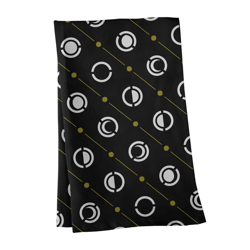 Torchon Moon phases, Noir / blanc / jaune, Croisé en coton
