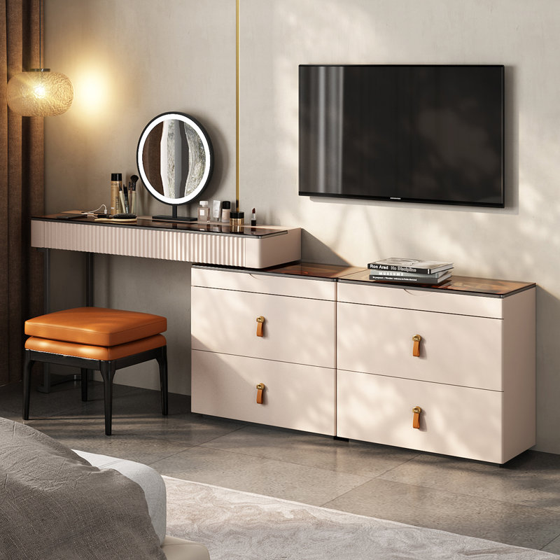 Dressing Table with Mirror, Pale Pink/Grey