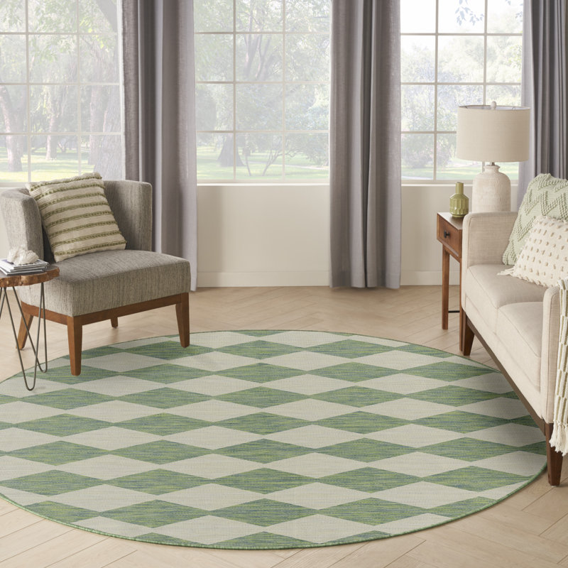 Positano Indoor/Outdoor Area Rug, Round 6', Blue Green