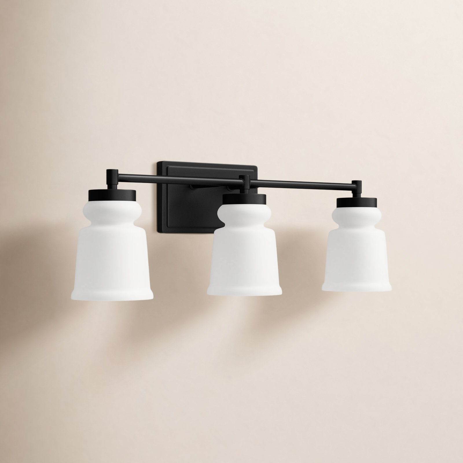 Gruene 3 Light Frosted Dimmable Vanity Light, Matte Black