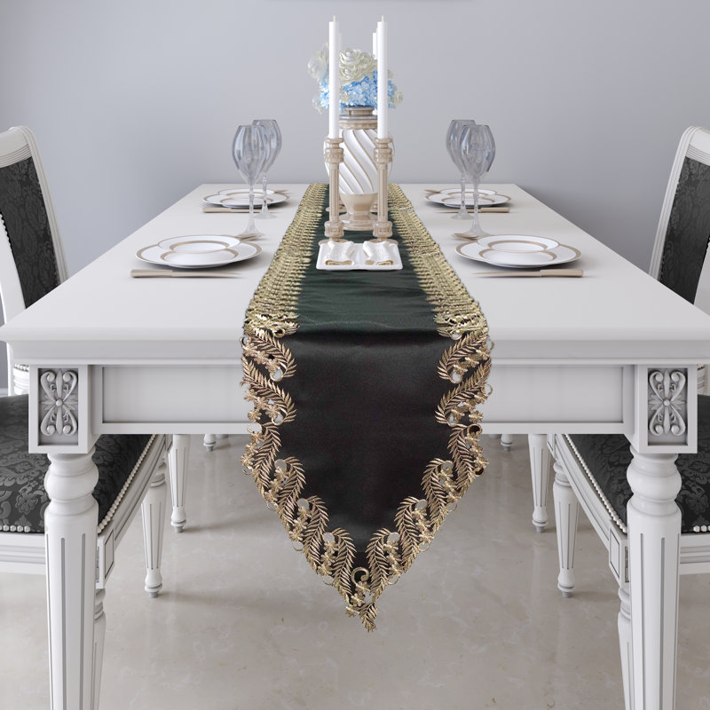 Obera Luxurious Table Runner of Anyce Collection Rectangular Dining Table Runner for Table Decor, Black/Gold