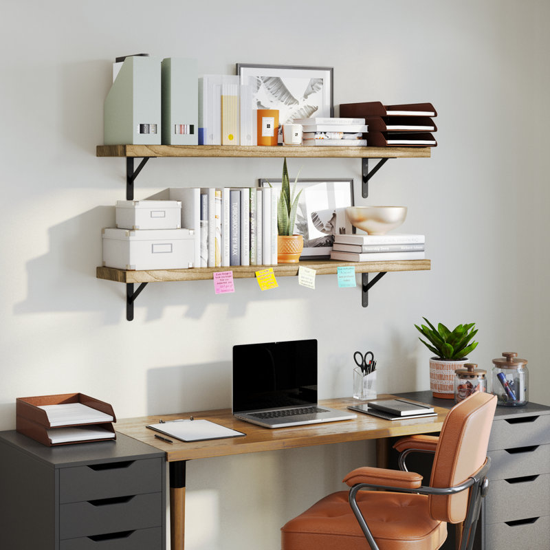 48" X 9.25" Wall Bookshelf For Room Decor, Floating Bookshelf For Living Room & Home Organization, Rustic Shelf, Wall Mounted, 1.5" Ultra Thick Real Wood Board, Hanging Shelf, Burnt