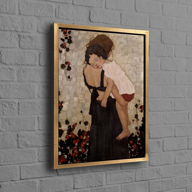 Modern Art Canvas Featuring Mother and Child as a Trendy Gift Inspired by Gustav Klimt's Art Replicated on Canvas for Home Decor