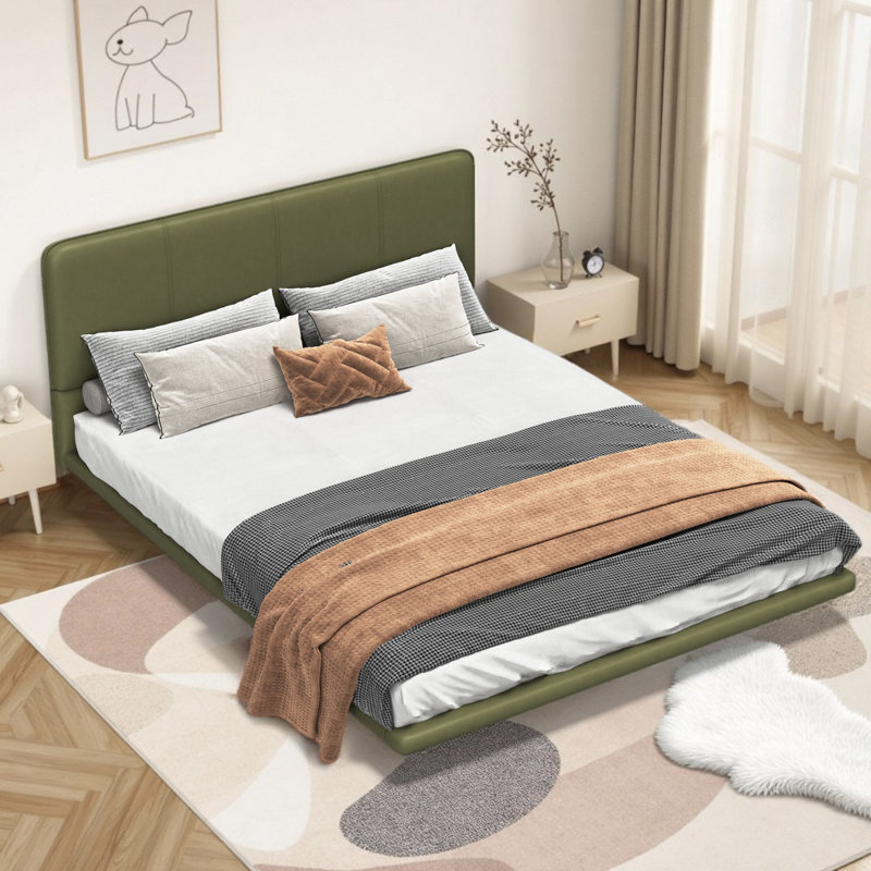 Full Size Floating Bed Frame with LED Lights - Modern PU Leather Platform Bed, Remote-Controlled Lighting, No Box Spring Needed, Contemporary Bedroom Furniture
