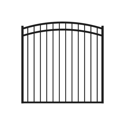 FORTRESS Versai 5 ft. W x 4.5 ft. H Gloss Black Steel Metal Fence Arched Walk Gate