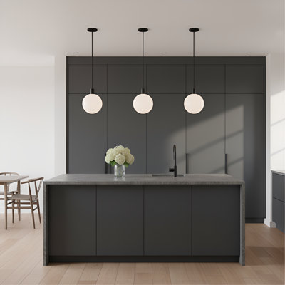 Scott Living Colewood 1 Light Kitchen Pendant With Milk Shade In Midnight Black