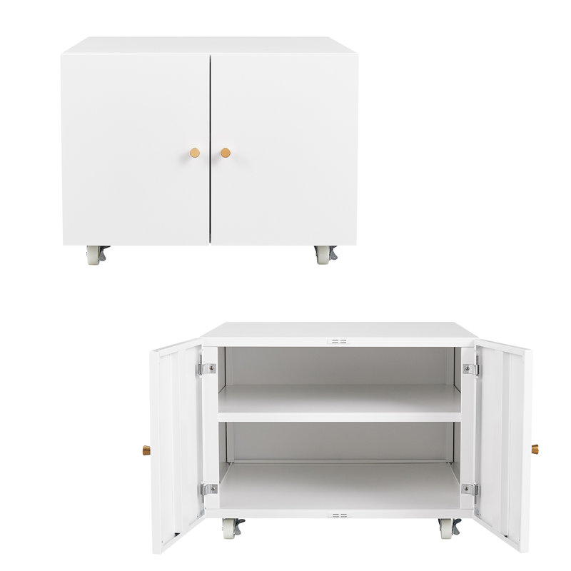 Mobile Office Copier Cabinet With 2 Doors – Steel Printer Stand And Pedestal File Storage, White