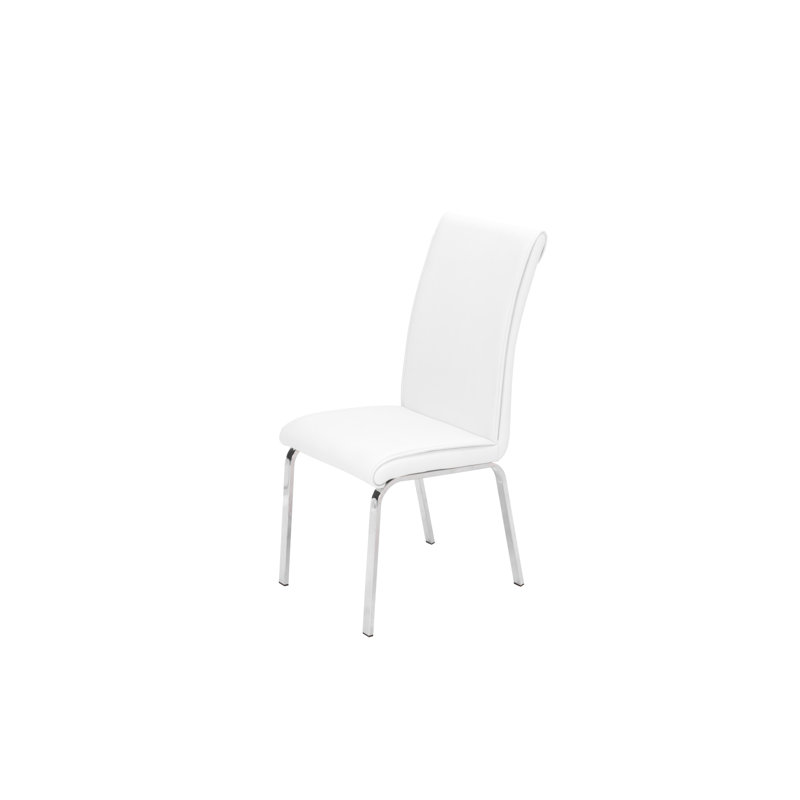 Chaise de salle à manger rembourrée Trombetta, Blanc, Chrome argenté