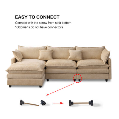 Modern Chenille L-shaped Sofas With Ottoman, 3 Seater For Home