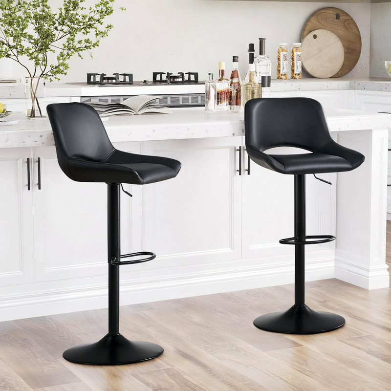  Faux Leather Swivel Bar Stools Set With Adjustable Height (24.4"-34.3") , Black/Faux Leather