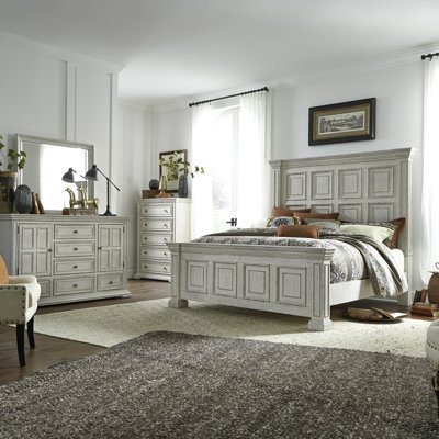 Temple Cloud Temple Cloud Panel Bed, Dresser & Mirror, Chest Bedroom Set