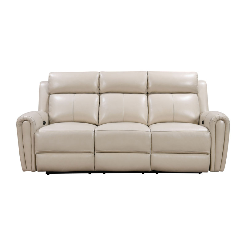 Jaberi 82'' Upholstered Power Reclining Sofa, Cream Genuine Leather
