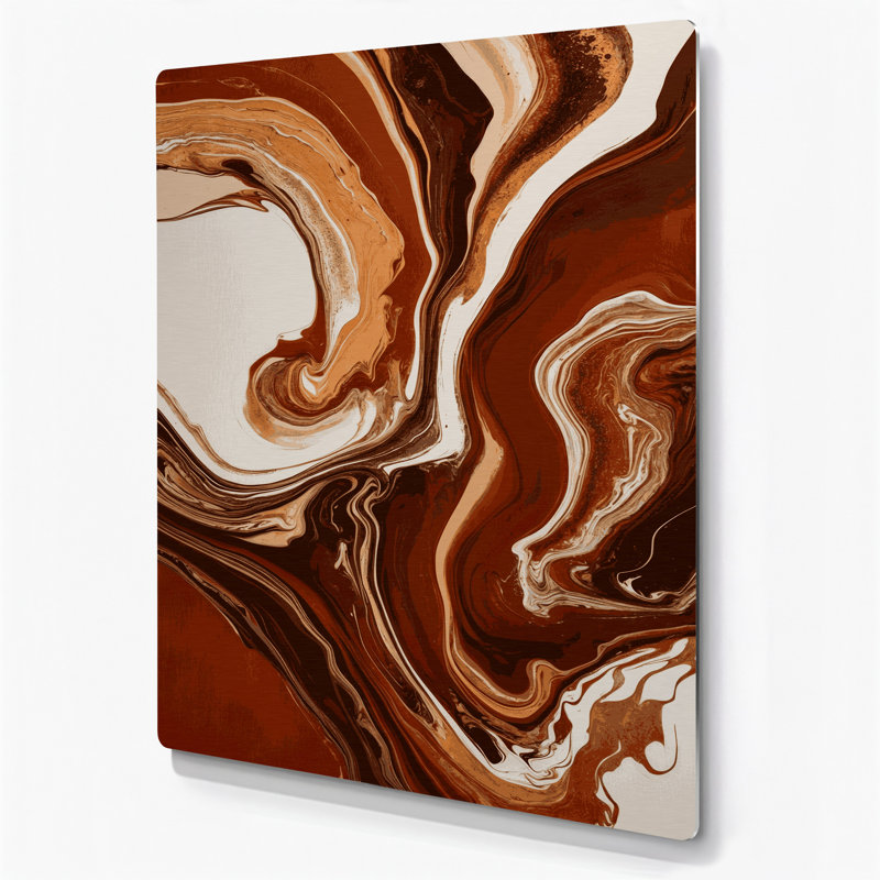 Abstrait fluide, art mural en métal brun 55, H 24 po x l 36 po