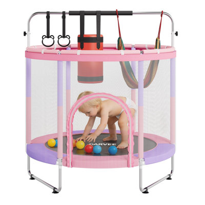 60" Trampoline for Kids with Enclosure, 440lbs Capacity  with Adjustable Gymnastics Bar & Toys,  Baby Trampoline Indoor & Outdoor, for Boys and Girl