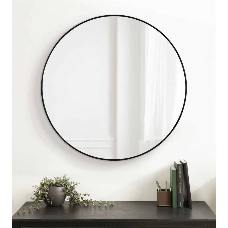 Anacleta Metal Round Mirror  Diameter, Black, 34" x 34"
