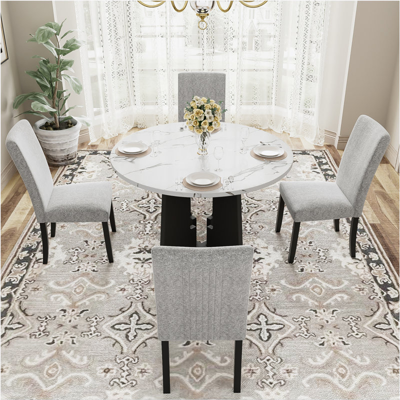Gray Upholstered 5-Piece Round Dining Table Set with 43-Inch Table