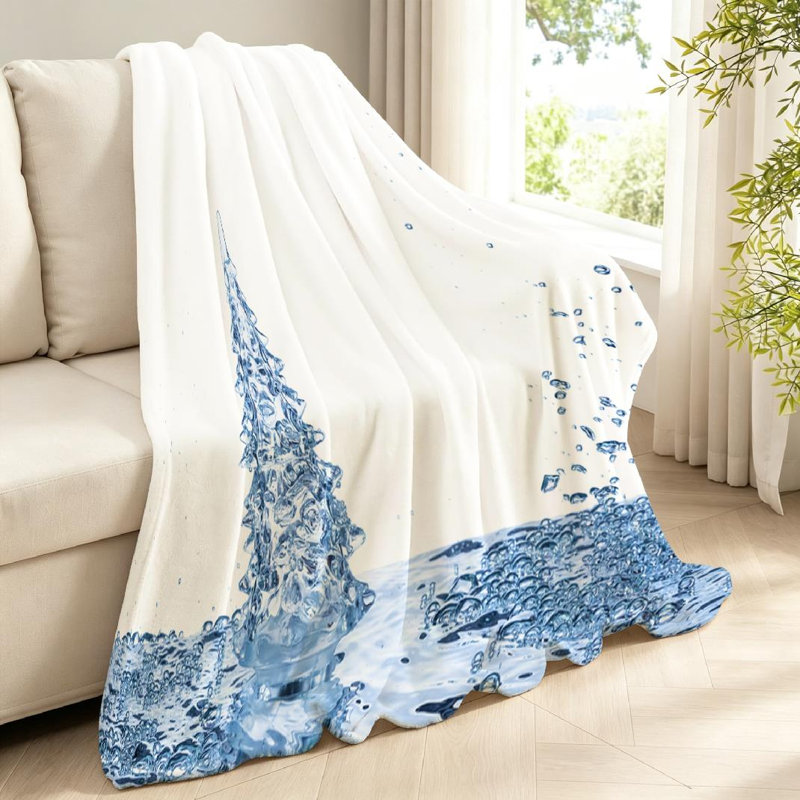 Jeté en flanelle bleue molletonnée ultra douce, arbre de Noël sur une face, Jeté 40 po x 50 po