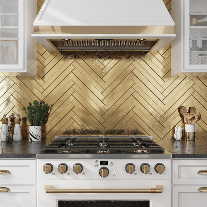 Valenza 2x16 Brushed Gold Ceramic Zellige Subway Wall Tile (10.76 sq ft/case) - 50 Pack, Gold