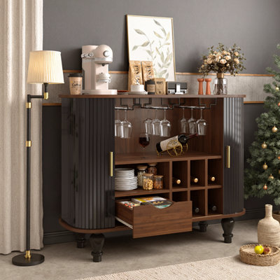Armoire à boissons alcoolisées et à café avec 6 supports à vin, 3 porte-verres et rangement caché
