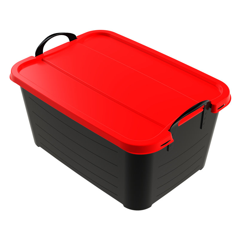  55Qt Stackable Storage Bin, Versatile Lidded Container, Black, 6 Pack