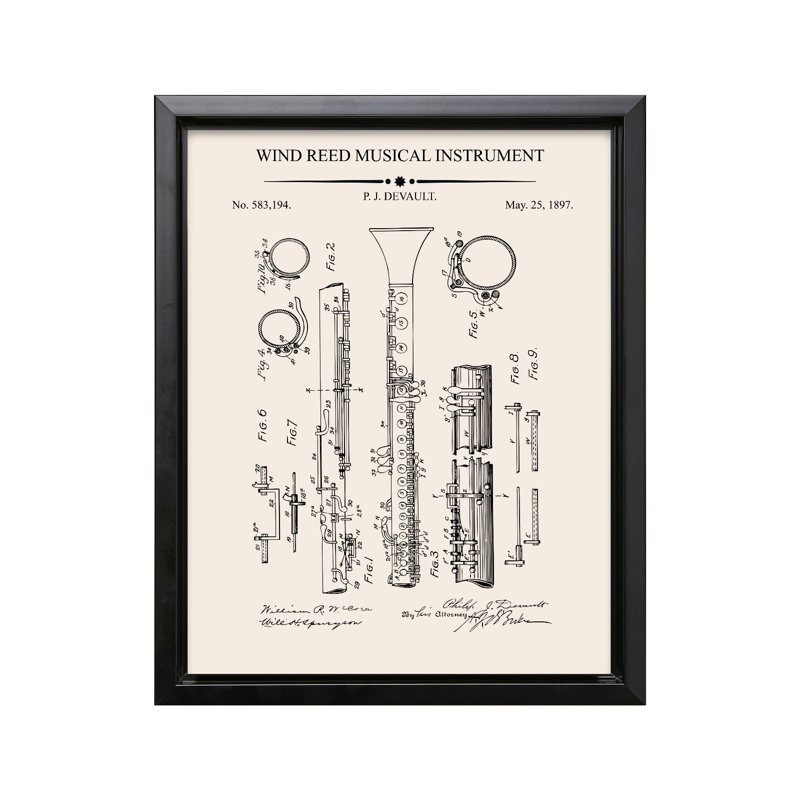 Plan de la Clarinette, Black Framed, Canvas, 11"H x 14"W