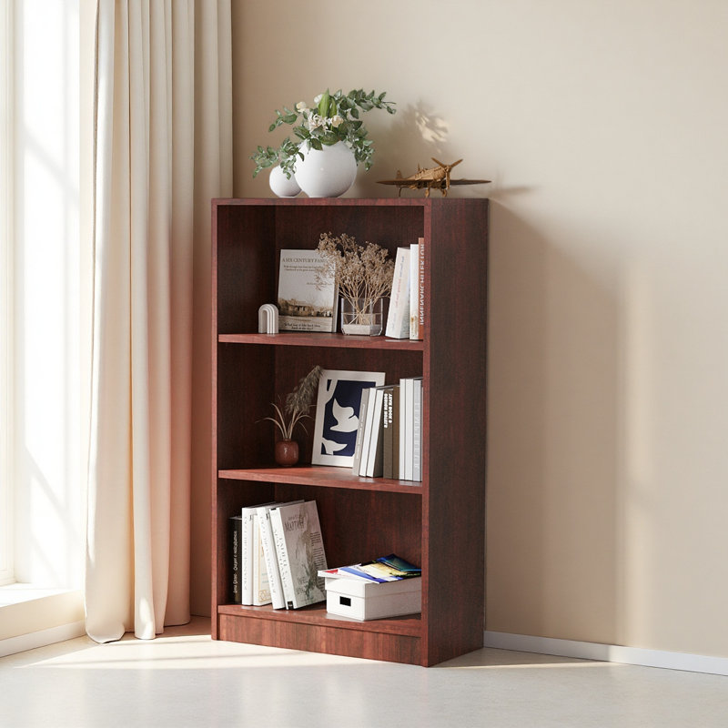 Bibliothèque autoportante à 3 tablettes en bois réglables pour le bureau à domicile, Cherry