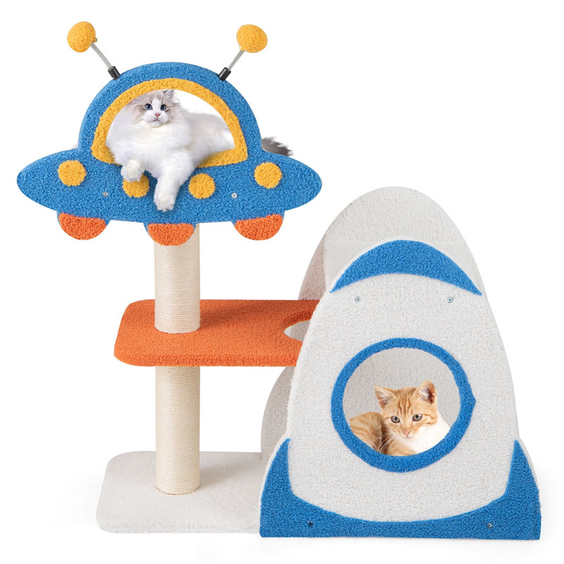 4-Level Cute Cat Tree Tower Activity Center w/ UFO-Shaped Top Perch