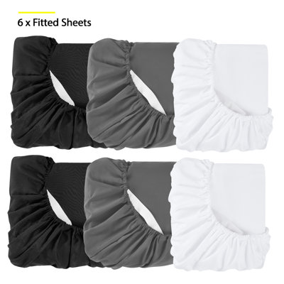 Ensemble de 6 draps-housses en microfibre brossée avec attaches intégrées, format Queen