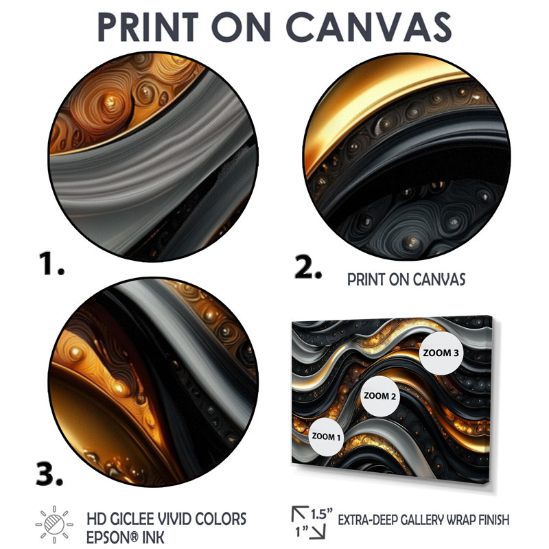Fractal Peano Curve III noir et gris - impressions sur toile, Cadre simple, Noir, H 12 po x l 20 po