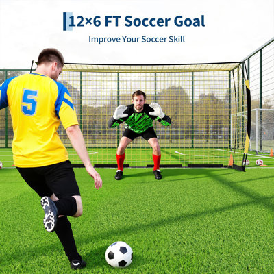 12x6 FT Soccer Goal for Backyard, Portable Soccer Net with Sturdy Metal Base,  Training, Easy Assembly Soccer Training Equipment for Indoor Outdoor Use, Collapsible with Carry Bag