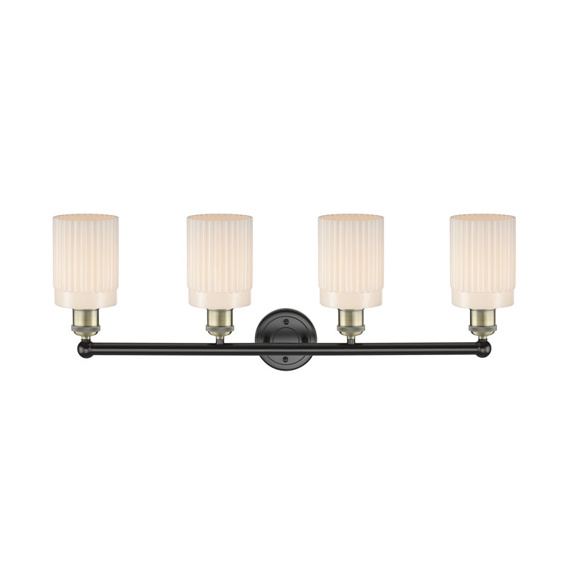 Éclairage pour meuble-lavabo à 4 lumières à intensité variable Kamena, Blanc mat, Laiton antique noir