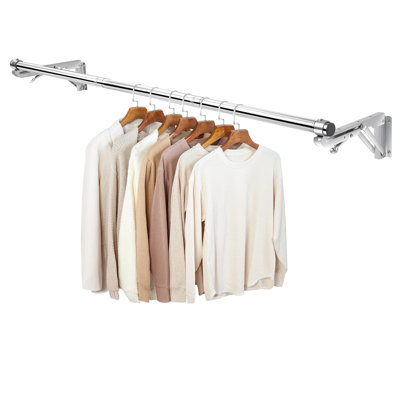 Portemanteau mural pliable - tringle longue de 44 po et 2 bases, acier inoxydable, robuste, détachable, tablette supérieure réservée