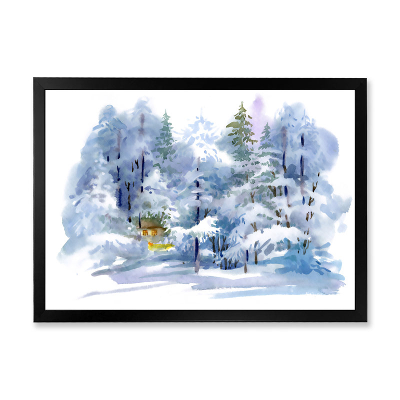 Paysage d'hiver enneigé - Forêt sur toile, H 25,5 po x l 33,5 po x P 1 po, Cadre noir
