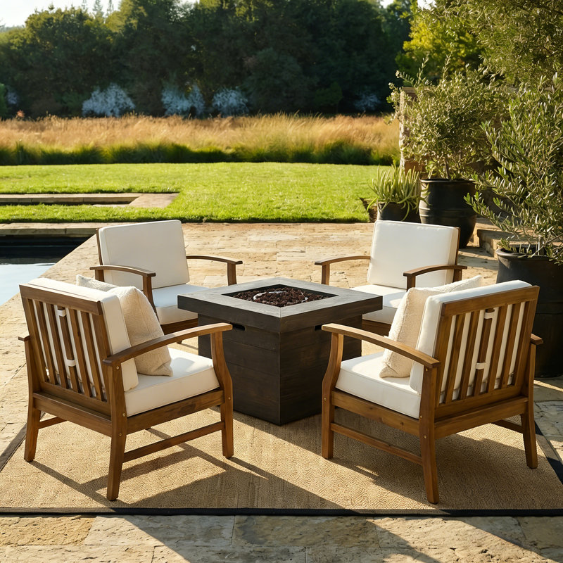 Karp Acacia 4 - Person Patio Conversation Set with Cushions, Cream