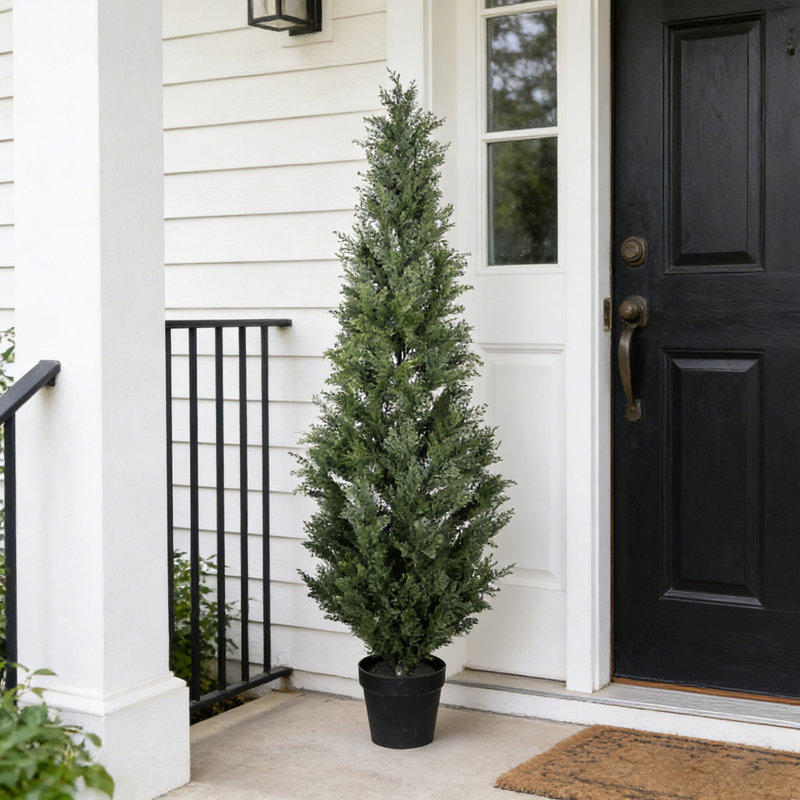Eugyh 5FT Artificial Cypress Tree UV Resistant with Plastic Pot, 60in x 19in