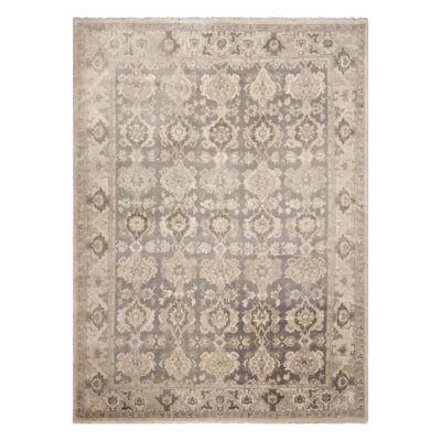 Tapis gris traditionnel en laine noué à la main Oushak 7 pi 9 po x 11 pi 1 po