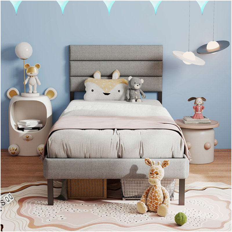 Structure de lit simple tapissier simple avec tête de lit, sans sommier, rangement sous le lit 14 po