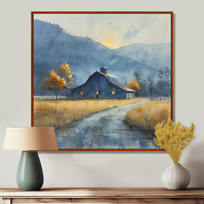 «Yellow Autumn Barn Golden Hour II - Barn Wall Art Living Room»