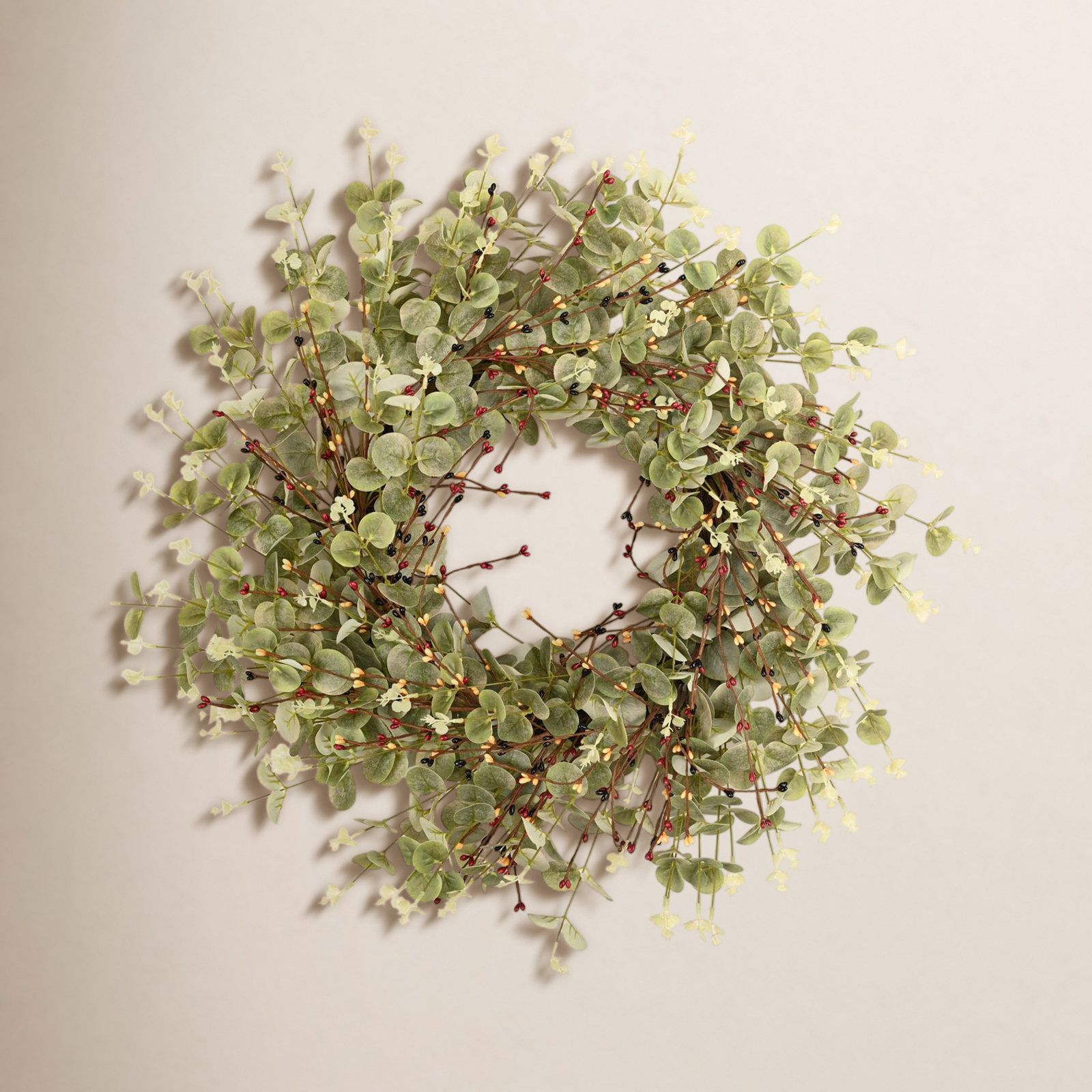 26" Handcrafted Eucalyptus, Berry No Holiday Wreath