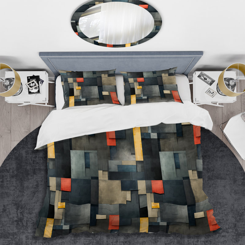 Literie à motif géométrique gris béton urbain, Housse de couette pour très grand lit et 2 très