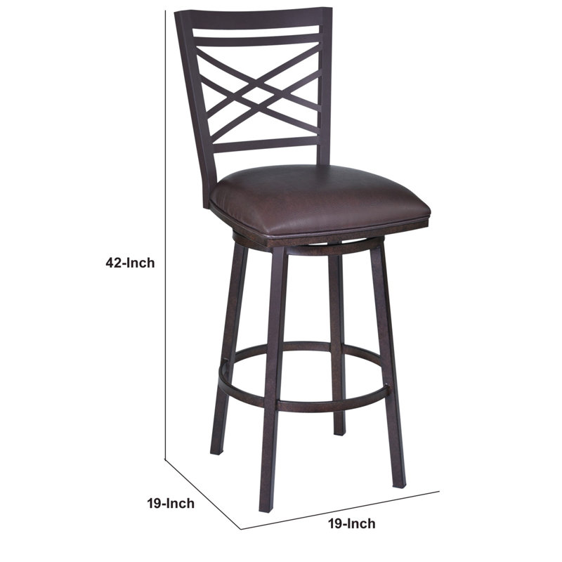 Brown Faux Leather and Metal Swivel Bar Stool