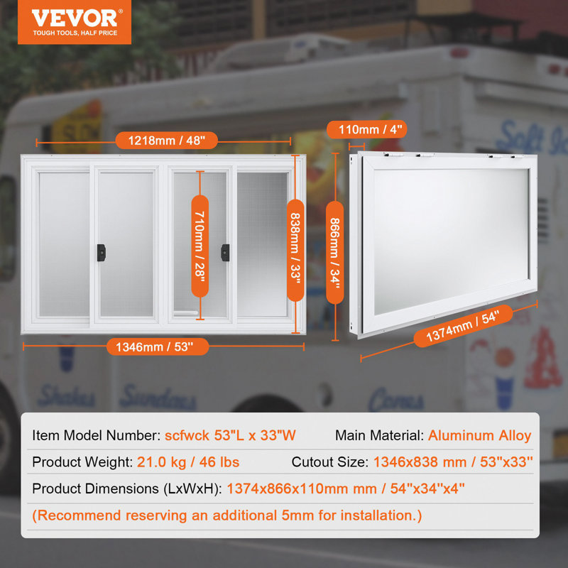 Aluminum Alloy Food Truck Service Window With 4 Horizontal Sliding Windows & Awning Door & Drag Hook, Up To 85 Degrees Serving Window For Food Truck Concession Trailer,Sunshade Conapy
