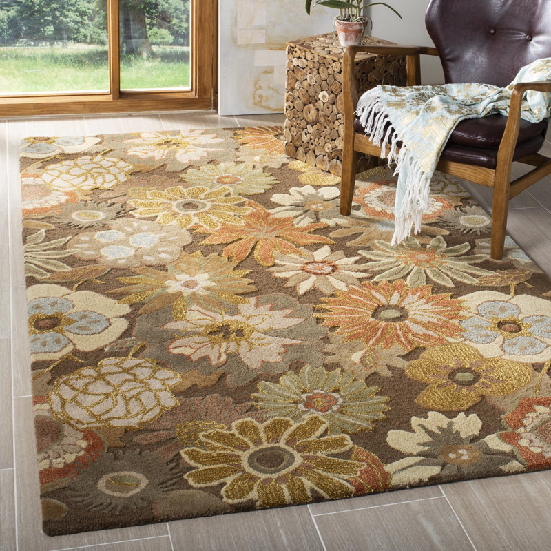 Tapis floral en laine et viscose touffeté à la main Soho, Rectangle 8 pi 3 po x 11 pi