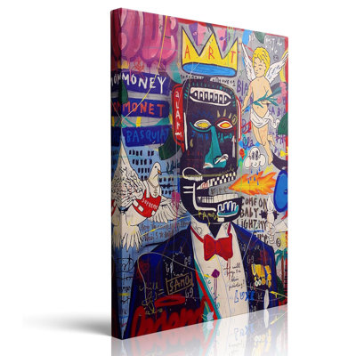 Framed Banksy Funky Graffiti Canvas Wall Art - Cool Teen Boys Game Room Colorful Painting Wall Decor Prints For Bedroom, Living Room, Home Office Artwork Ready To Hang (12''X16'')