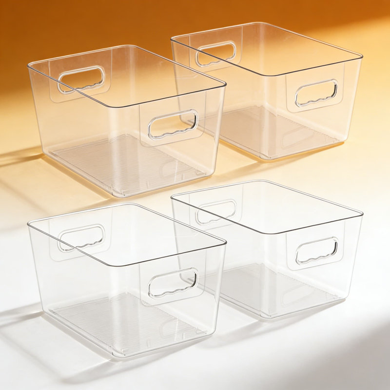 Bacs de rangement en plastique transparent avec poignées, organisateurs empilables sans BPA pour le garde-manger, le réfrigérateur, l'armoire et l'organisation de la salle de bain