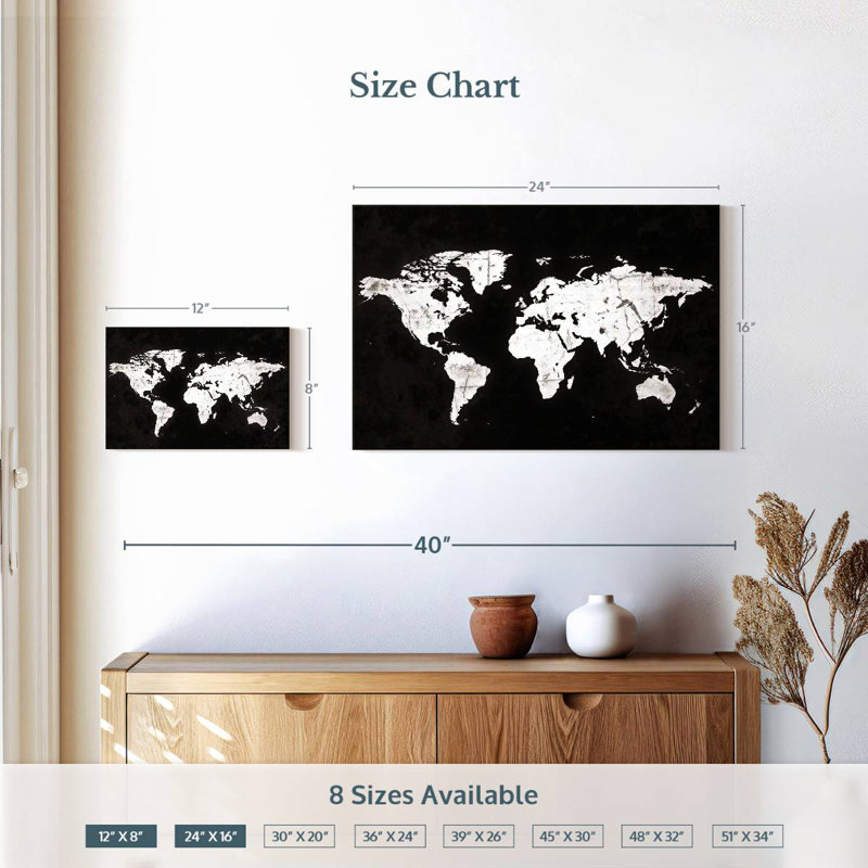 Carte du monde Aliaz White Contrast, H 16 po x l 24 po