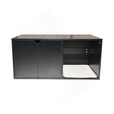35.83" Cat Litter Box Enclosure Hidden Furniture (Scratch Pad Included), Modern Black Cat House With Corrugated Cardboard Scratching Pad - 35.83" X 20.47" X 17.05", 52 Lbs