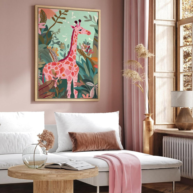 Bright Preppy Animals Pink Giraffe Tropical Jungle Kid Girl's Bedroom Animals Modern Boho Style Preppy, 24" H x 16" W